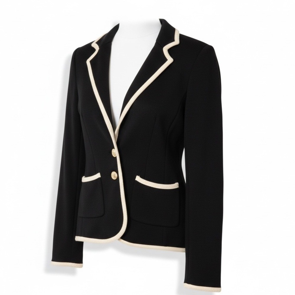 Moth by Anthropologie Knit Blazer Contrast Piping Black&White Trim Women Size XS